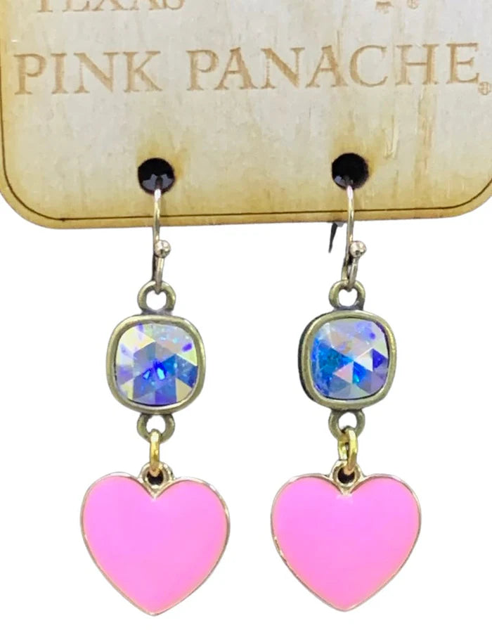 Pink Panache Valentine's Pink Enamel Heart Earring With Austrian Crystal-Earrings-Pink Panache-Deja Nu Boutique, Women's Fashion Boutique in Lampasas, Texas
