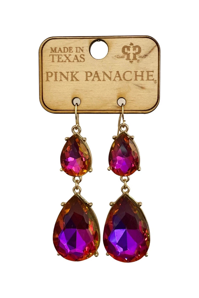 Pink Panache Vitrail Medium Rhinestone Double Teardrop Earring-Earrings-Pink Panache-Deja Nu Boutique, Women's Fashion Boutique in Lampasas, Texas