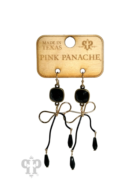Pink Panache Wavy Black Bow Earring-Earrings-Pink Panache-Deja Nu Boutique, Women's Fashion Boutique in Lampasas, Texas