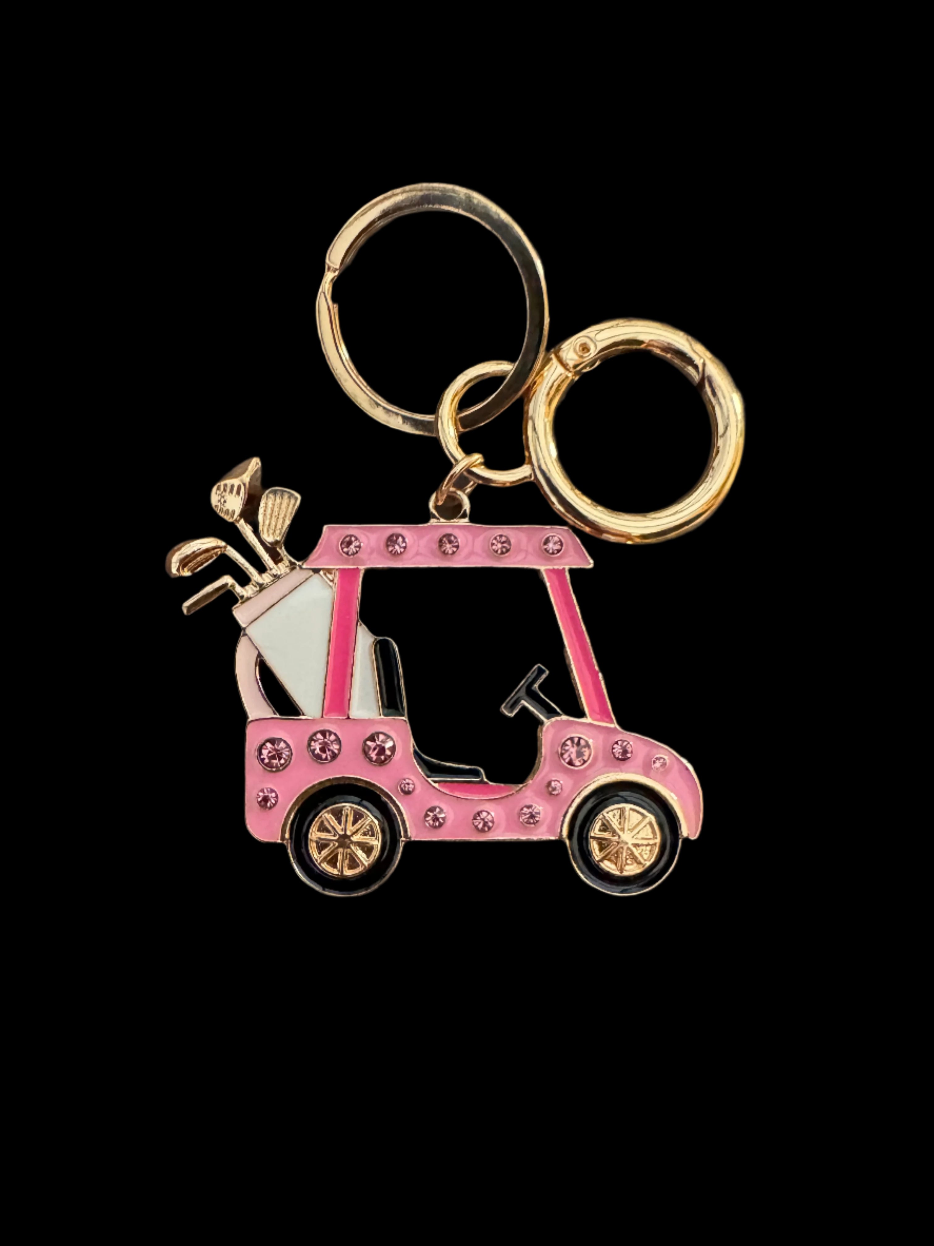 Pink Rhinestone Golf Cart Purse Charm | Sparkly Keychain for Golf Lovers-purse charm-Deja Nu Tx-Deja Nu Boutique, Women's Fashion Boutique in Lampasas, Texas