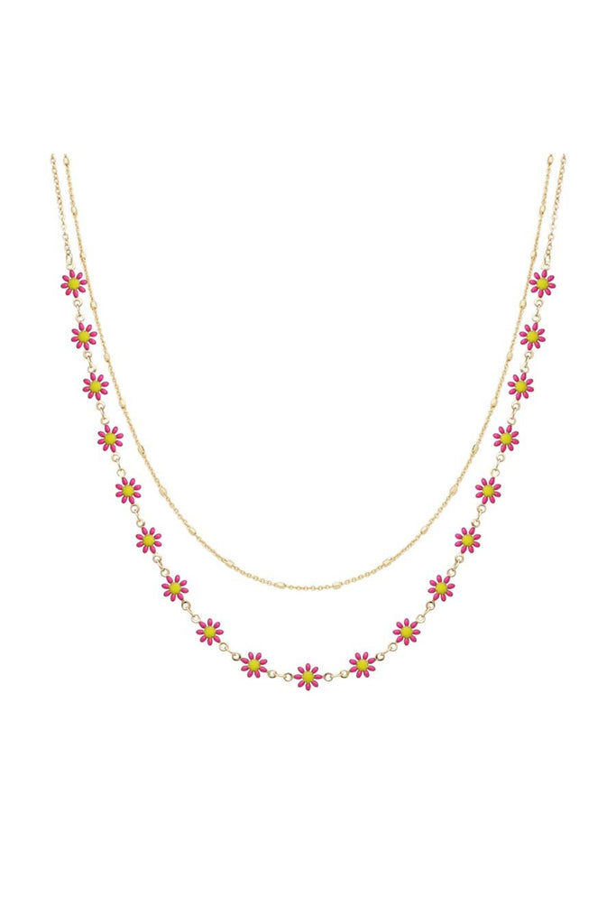 Pink Sunflower Layered Chain Necklace-Necklaces-Deja Nu-Deja Nu Boutique, Women's Fashion Boutique in Lampasas, Texas