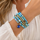 Pink Panache Blue Heishi Bead Bracelet Set with Austrian Crystal Charm-Bracelets-Pink Panache-Deja Nu Boutique, Women's Fashion Boutique in Lampasas, Texas