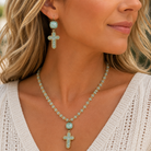 Pink Panache Green Wire Wrapped Bead Cross Necklace with Austrian Crystal-Necklace-Pink Panache-Deja Nu Boutique, Women's Fashion Boutique in Lampasas, Texas