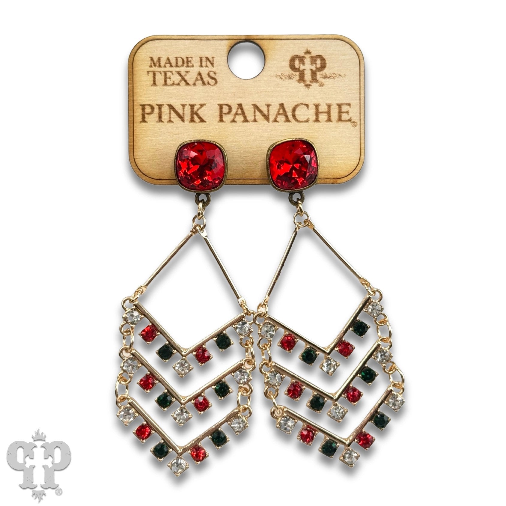 Pink Panache Red Crystal Chevron Rhinestone Earrings-Earrings-Pink Panache-Deja Nu Boutique, Women's Fashion Boutique in Lampasas, Texas