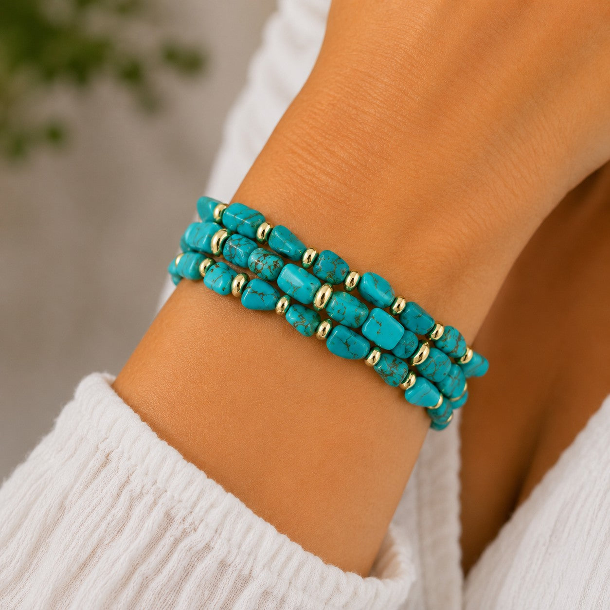 Pink Panache Afghan Turquoise & 18K Gold Dipped Bracelet Set-Bracelets-Pink Panache-Deja Nu Boutique, Women's Fashion Boutique in Lampasas, Texas
