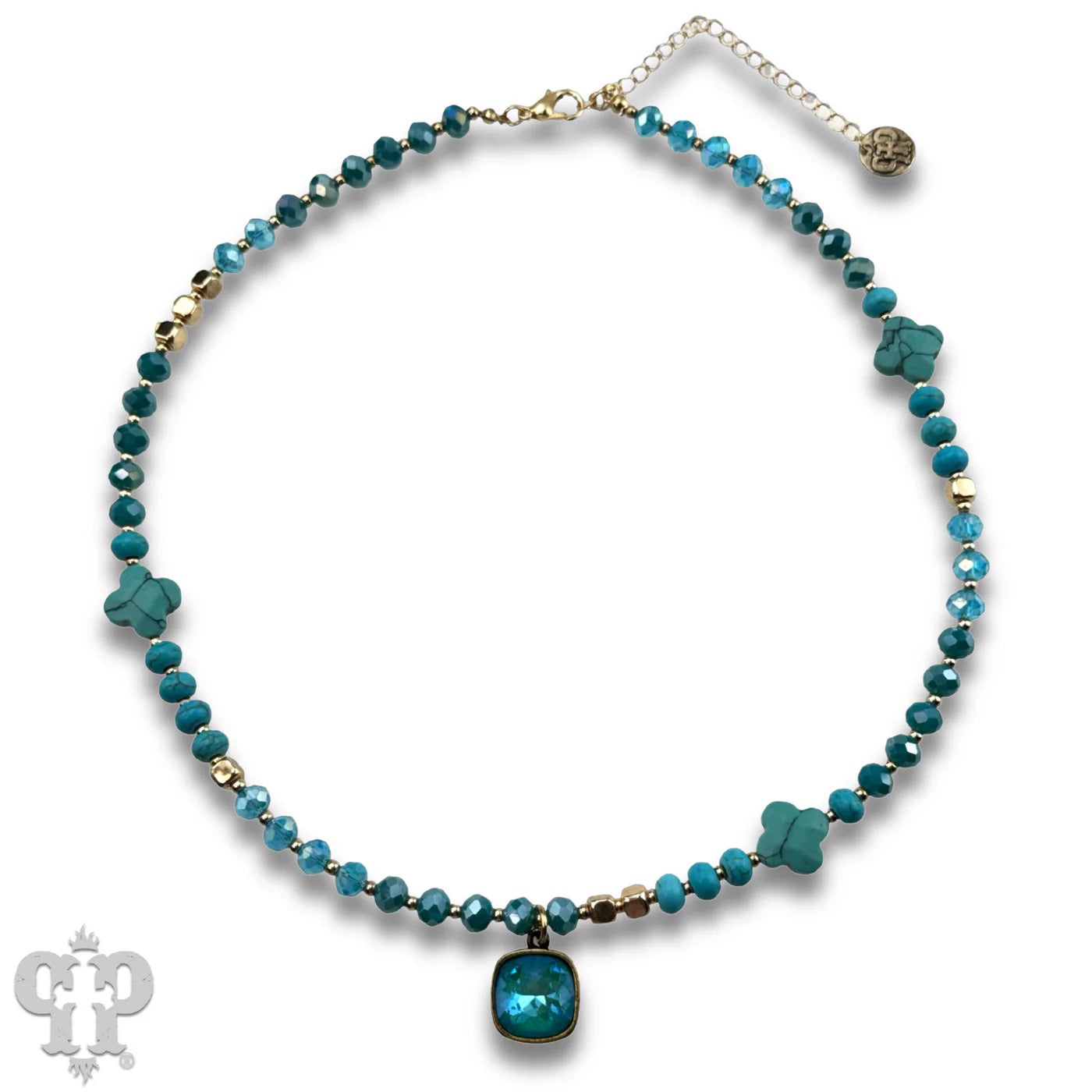 Pink Panache Turquoise Clover Bead Necklace with Austrian Crystal-Necklace-Pink Panache-Deja Nu Boutique, Women's Fashion Boutique in Lampasas, Texas