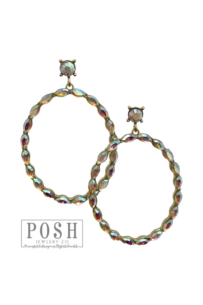 Posh By Pink Panache Large AB Rhinestone Oval Earring-Earrings-Posh Jewelry Co.-Deja Nu Boutique, Women's Fashion Boutique in Lampasas, Texas