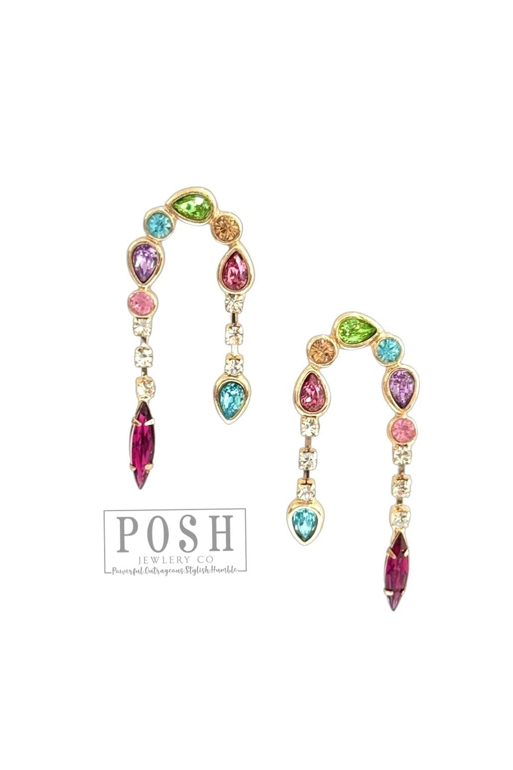 Posh By Pink Panache Multi Colored Rhinestone Arch Earring-Earrings-Posh Jewelry Co.-Deja Nu Boutique, Women's Fashion Boutique in Lampasas, Texas