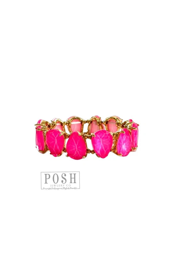 Posh By Pink Panache Neon Fuchsia Teardrop Rhinestone Bracelet-Bracelets-Posh Jewelry Co.-Deja Nu Boutique, Women's Fashion Boutique in Lampasas, Texas