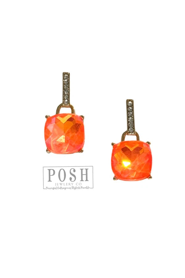 Posh By Pink Panache Orange Rhinestone Drop Earring-Earrings-Posh Jewelry Co.-Deja Nu Boutique, Women's Fashion Boutique in Lampasas, Texas