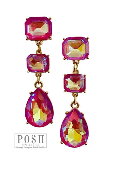 Posh Gold And Pink AB Crystal Drop Rhinestone Earring-Earrings-Posh Jewelry Co.-Deja Nu Boutique, Women's Fashion Boutique in Lampasas, Texas
