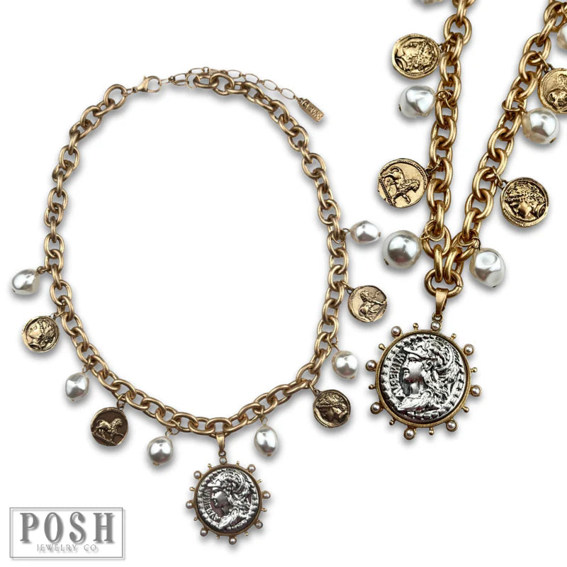 Posh Jewelry Co. Coin and Pearl Bead Charm Necklace-Necklaces-Posh Jewelry Co.-Deja Nu Boutique, Women's Fashion Boutique in Lampasas, Texas