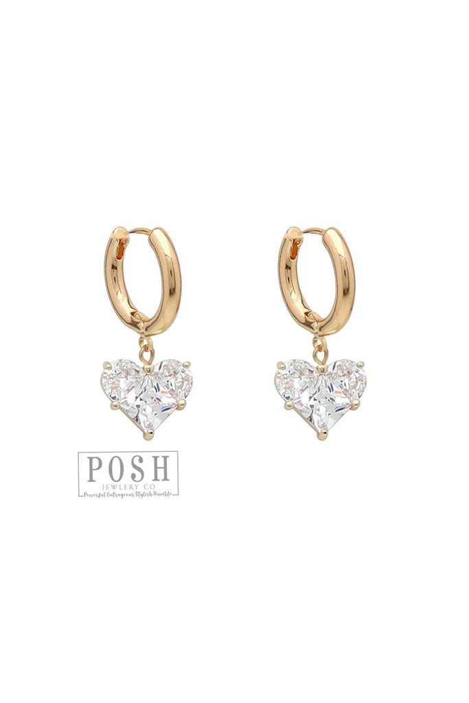 Posh Jewelry Co. Pave Rose Gold Heart Drop Earring-Earrings-Posh Jewelry Co.-Deja Nu Boutique, Women's Fashion Boutique in Lampasas, Texas