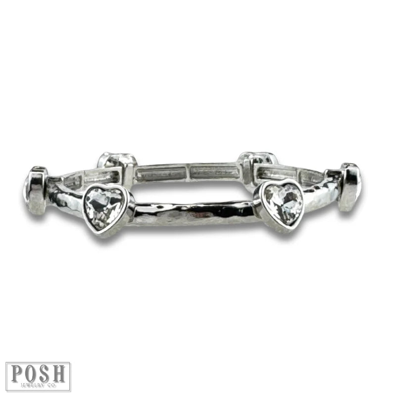 Posh Jewelry Co. Rhinestone Heart Stretch Cuff Bracelet In Gold Or Silver-Bracelets-Posh Jewelry Co.-Deja Nu Boutique, Women's Fashion Boutique in Lampasas, Texas