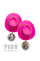 Posh Jewelry Co. Rhinestone Rimmed Cowboy Hat Disco Ball Earring-Earrings-Posh Jewelry Co.-Deja Nu Boutique, Women's Fashion Boutique in Lampasas, Texas