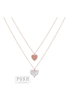 Posh Jewelry Co. Rose Gold Double Chain Necklace With Flat Heart And Faceted Heart Shaped Rhinestone-Necklaces-Posh Jewelry Co.-Deja Nu Boutique, Women's Fashion Boutique in Lampasas, Texas