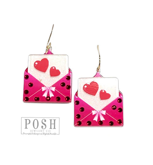Posh Jewelry Co. Valentine’s Day Pink Envelope Earrings-Earrings-Posh Jewelry Co.-Deja Nu Boutique, Women's Fashion Boutique in Lampasas, Texas