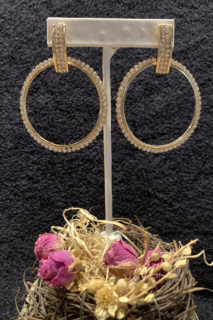 Posh Jewelry Gold Rhinestone Door Knocker Hoop Earrings-Earrings-Posh Jewelry Co.-Deja Nu Boutique, Women's Fashion Boutique in Lampasas, Texas