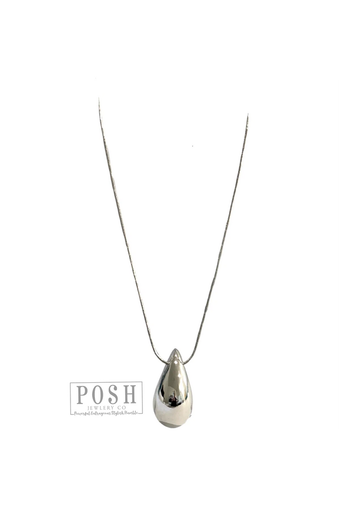 Posh By Pink Panache Raindrop Pendant Necklace In Silver-Necklaces-Posh Jewelry Co.-Deja Nu Boutique, Women's Fashion Boutique in Lampasas, Texas