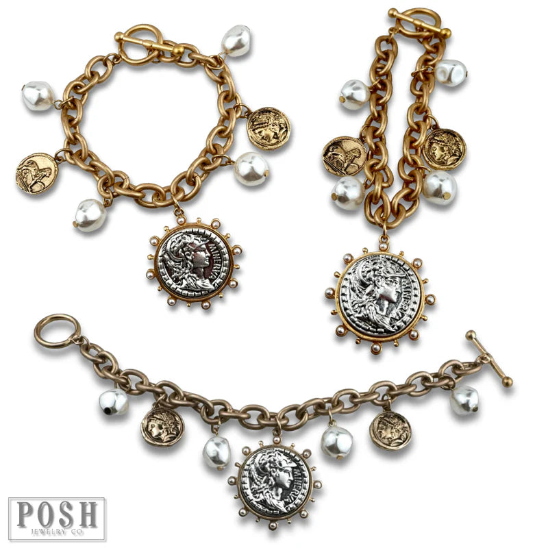 Posh Jewelry Co. Gold Coin and Pearl Bead Charm Bracelet-Bracelets-Posh Jewelry Co.-Deja Nu Boutique, Women's Fashion Boutique in Lampasas, Texas
