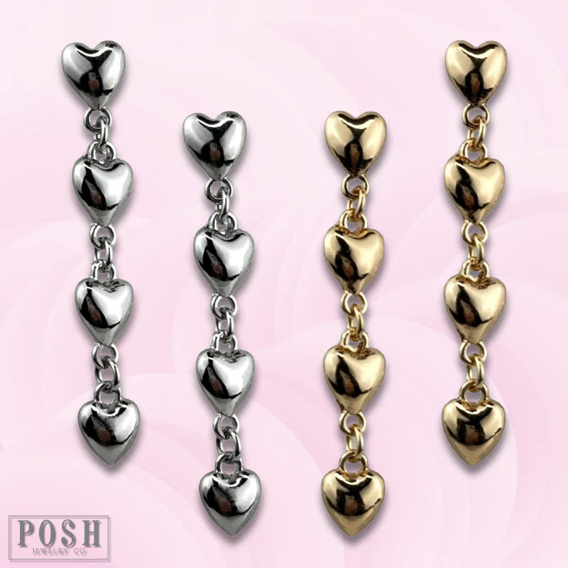 Posh Jewelry Co. Puffed Heart Drop Earring in Gold or Silver-Earrings-Posh Jewelry Co.-Deja Nu Boutique, Women's Fashion Boutique in Lampasas, Texas