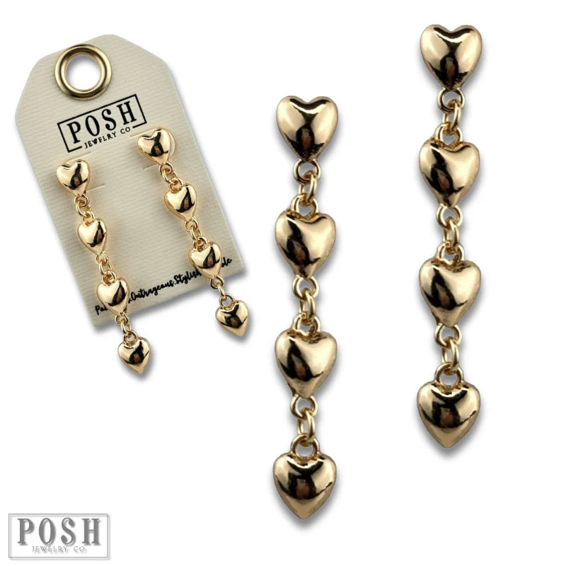 Posh Jewelry Co. Puffed Heart Drop Earring in Gold or Silver-Earrings-Posh Jewelry Co.-Deja Nu Boutique, Women's Fashion Boutique in Lampasas, Texas