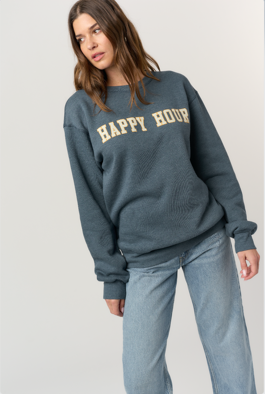 Project Social T Happy Hour/ Hungover Reversible Sweatshirt In Dark Knight-sweatshirt-Project Social T-Deja Nu Boutique, Women's Fashion Boutique in Lampasas, Texas