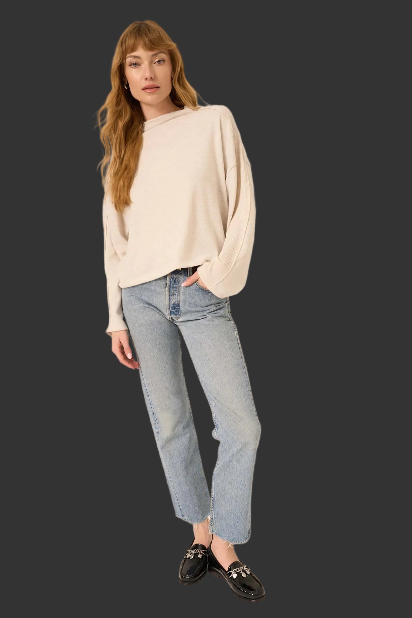 Project Social T Modern Lover Cozy Funnel Neck Oatmeal Pullover-Tops-Project Social T-Deja Nu Boutique, Women's Fashion Boutique in Lampasas, Texas