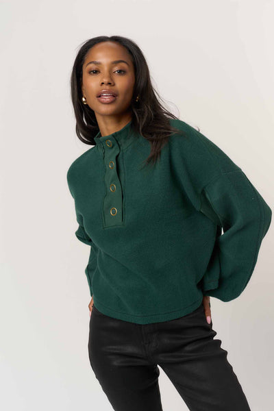 Project Social T Saturn Mixed Fleece Henley Sweatshirt in Midnight