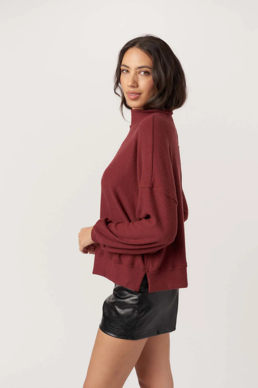 Project Social T Becca Cozy Rib Funnel Neck Top In Spiced Copper-Tops-Project Social T-Deja Nu Boutique, Women's Fashion Boutique in Lampasas, Texas