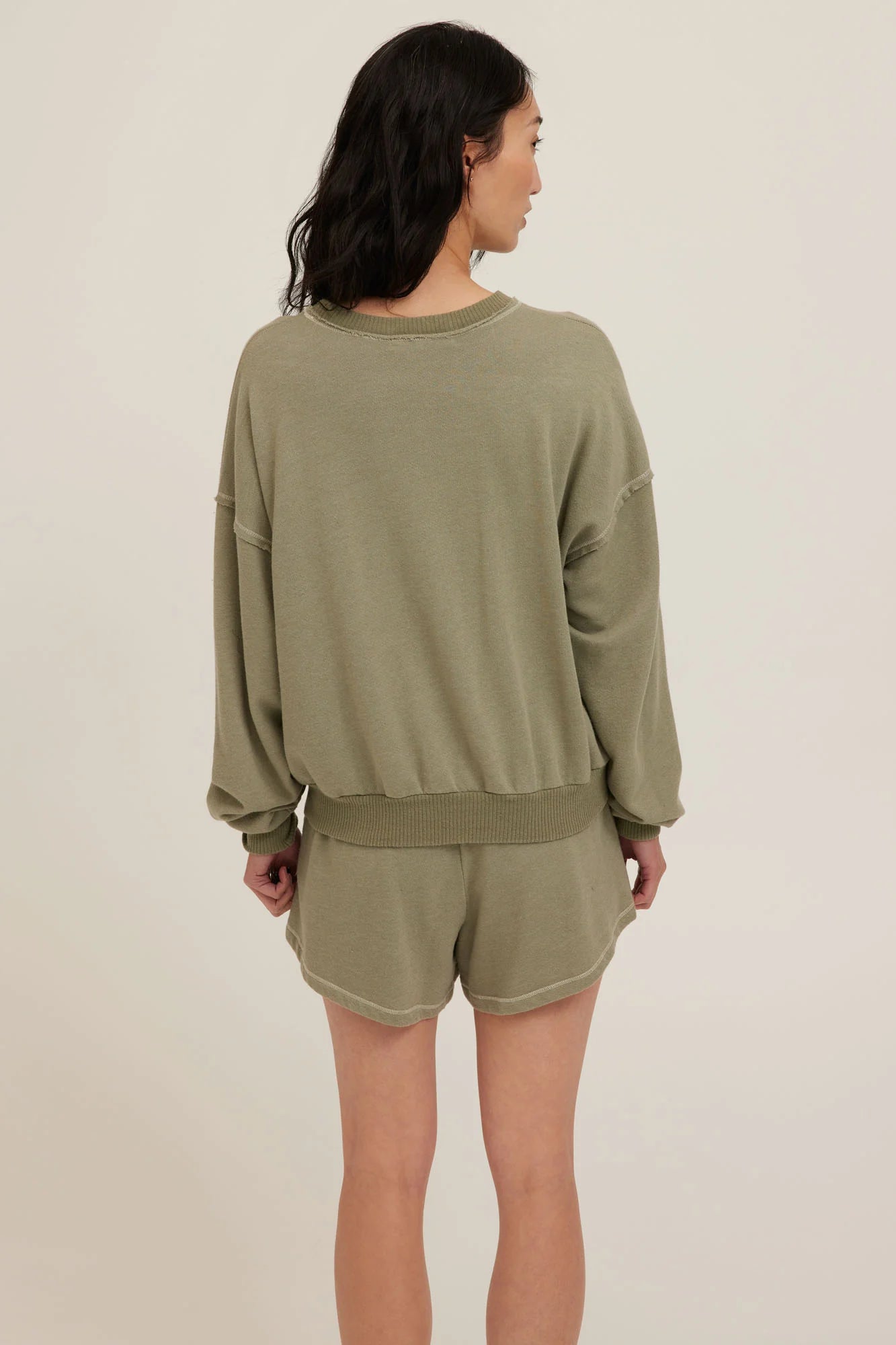 Project Social T Greene Heathered Contrast Stitch Short – Sage Leaf-Shorts-Project Social T-Deja Nu Boutique, Women's Fashion Boutique in Lampasas, Texas
