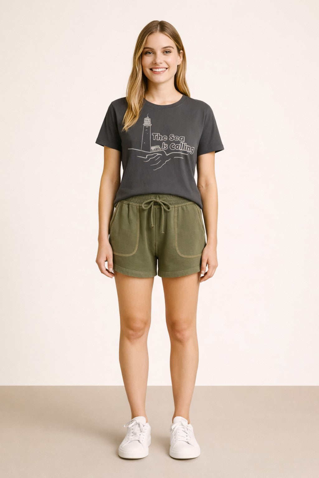 Project Social T Greene Heathered Contrast Stitch Short – Sage Leaf-Shorts-Project Social T-Deja Nu Boutique, Women's Fashion Boutique in Lampasas, Texas