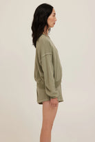 Project Social T Greene Heathered Contrast Stitch Short – Sage Leaf-Shorts-Project Social T-Deja Nu Boutique, Women's Fashion Boutique in Lampasas, Texas