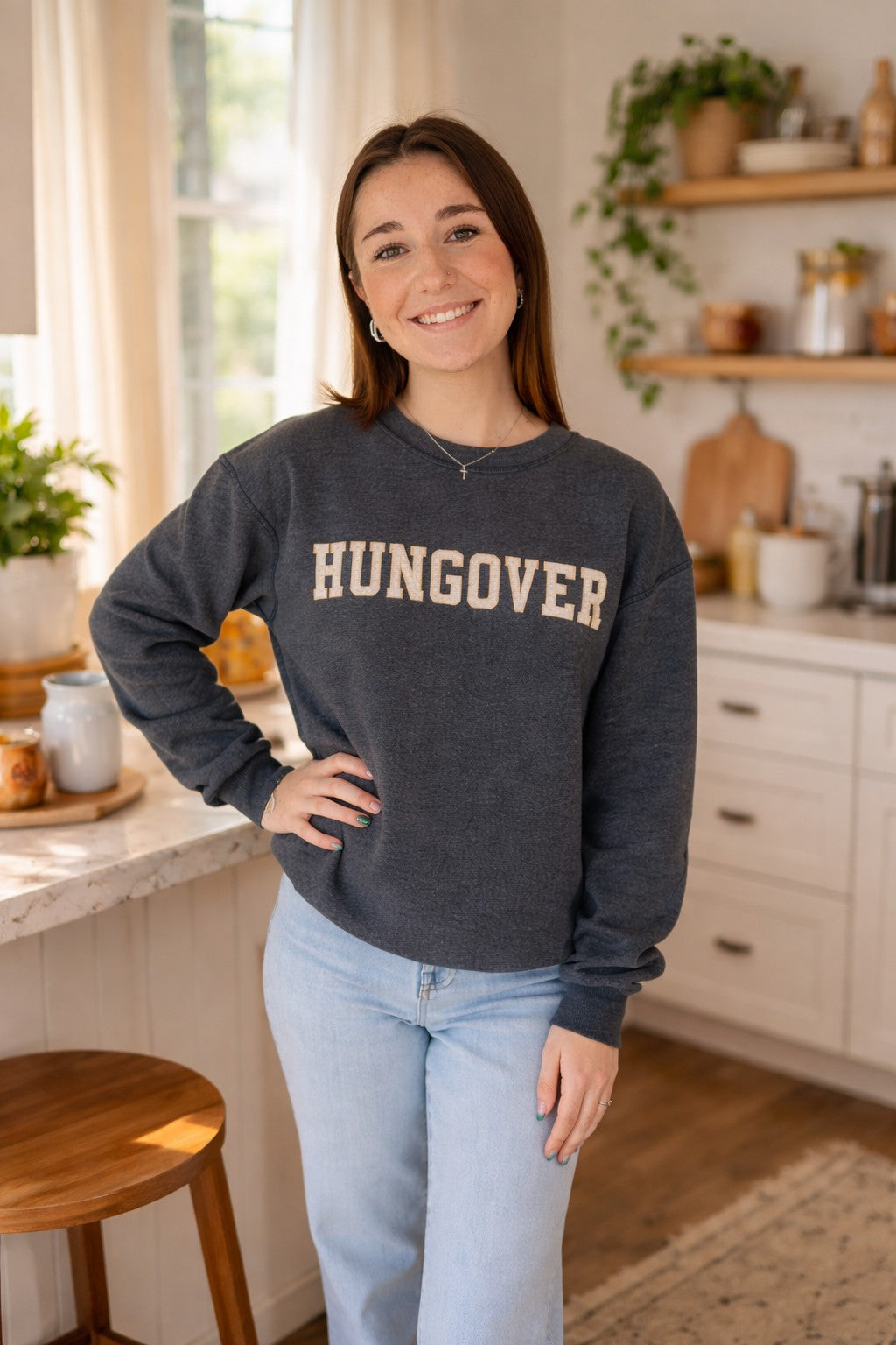 Project Social T Happy Hour/ Hungover Reversible Sweatshirt In Dark Knight-sweatshirt-Project Social T-Deja Nu Boutique, Women's Fashion Boutique in Lampasas, Texas