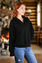 Project Social T Mari Mixed Fleece Collared Pullover In Black-Tops-Project Social T-Deja Nu Boutique, Women's Fashion Boutique in Lampasas, Texas