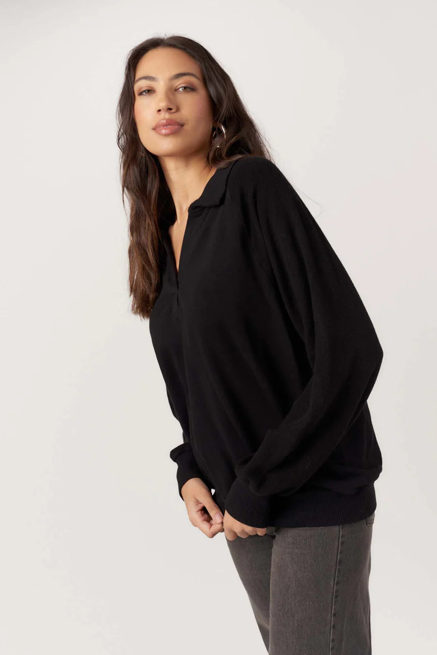 Project Social T Mari Mixed Fleece Collared Pullover In Black-Tops-Project Social T-Deja Nu Boutique, Women's Fashion Boutique in Lampasas, Texas