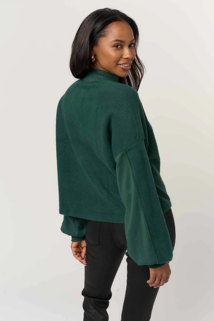 Project Social T Saturn Mixed Fleece Henley Sweatshirt in Midnight Emerald-sweatshirt-Project Social T-Deja Nu Boutique, Women's Fashion Boutique in Lampasas, Texas