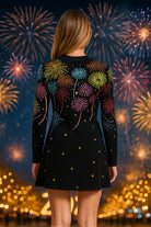 QUEEN OF SPARKLES Black Multi Rainbow Firework Jeweled Sweater Dress-Dresses-Queen Of Sparkles-Deja Nu Boutique, Women's Fashion Boutique in Lampasas, Texas