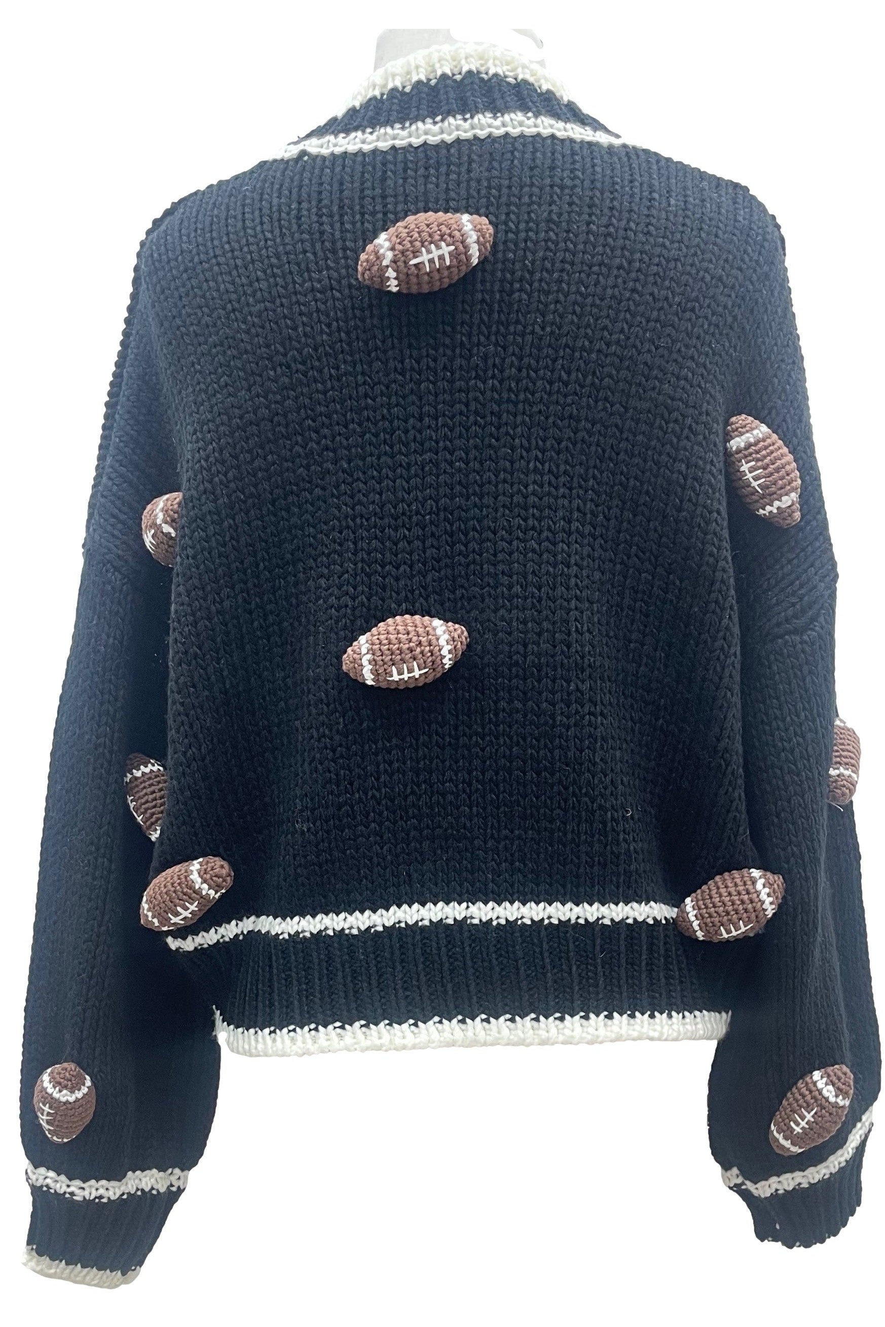 Queen Of Sparkles Black Knitted Football Cardigan-Cardigans & Kimonos-Queen Of Sparkles-Deja Nu Boutique, Women's Fashion Boutique in Lampasas, Texas