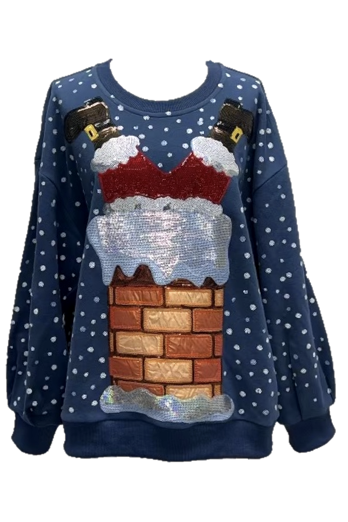 Queen Of Sparkles Blue Santa Stuck In Chimney Sweatshirt-Sweaters-Queen Of Sparkles-Deja Nu Boutique, Women's Fashion Boutique in Lampasas, Texas