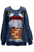 Queen Of Sparkles Blue Santa Stuck In Chimney Sweatshirt-Sweaters-Queen Of Sparkles-Deja Nu Boutique, Women's Fashion Boutique in Lampasas, Texas