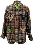 Queen Of Sparkles Brown Plaid Multi Deer Head Button Up Long Sleeve Top-shirts-Queen Of Sparkles-Deja Nu Boutique, Women's Fashion Boutique in Lampasas, Texas