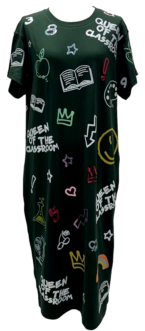 Queen Of Sparkles Dark Green Queen of The Classroom Midi Tee Dress-Maxi Dresses-Queen Of Sparkles-Deja Nu Boutique, Women's Fashion Boutique in Lampasas, Texas