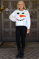 Queen Of Sparkles Full Sequin Snowman Face Sweatshirt In White-Graphic Sweaters-Queen Of Sparkles-Deja Nu Boutique, Women's Fashion Boutique in Lampasas, Texas