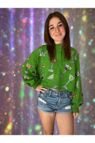 Queen Of Sparkles Green Multi Martini Glass Sweatshirt-Tops-Queen Of Sparkles-Deja Nu Boutique, Women's Fashion Boutique in Lampasas, Texas