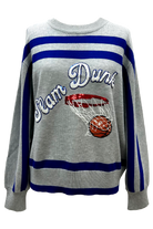 Queen Of Sparkles Grey/Blue Slam Dunk Sweater-Sweaters-Queen Of Sparkles-Deja Nu Boutique, Women's Fashion Boutique in Lampasas, Texas