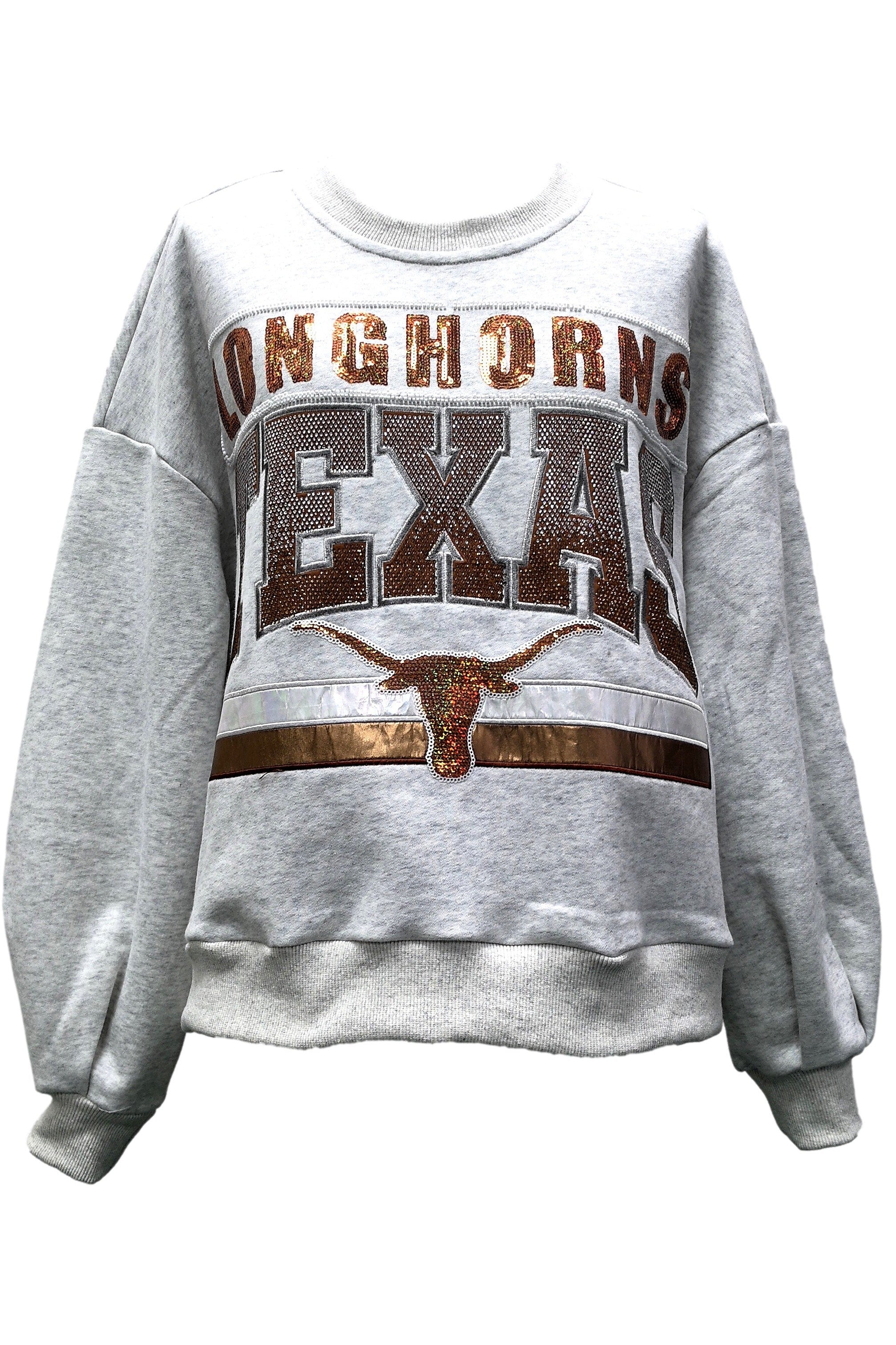 Queen Of Sparkles Grey ‘Longhorns’ Texas Vintage Sweatshirt-Sweaters-Queen Of Sparkles-Deja Nu Boutique, Women's Fashion Boutique in Lampasas, Texas