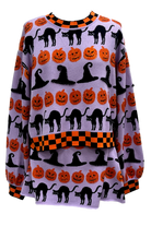 Queen Of Sparkles Lavender, Black and Orange Checker Trim Halloween Icon Sweater-Sweaters-Queen Of Sparkles-Deja Nu Boutique, Women's Fashion Boutique in Lampasas, Texas