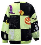 Queen Of Sparkles Light Green and Black Checkered Halloween Icon Sweatshirt-sweatshirt-Queen Of Sparkles-Deja Nu Boutique, Women's Fashion Boutique in Lampasas, Texas