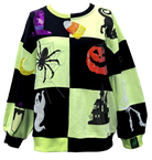 Queen Of Sparkles Light Green and Black Checkered Halloween Icon Sweatshirt-sweatshirt-Queen Of Sparkles-Deja Nu Boutique, Women's Fashion Boutique in Lampasas, Texas
